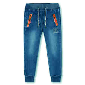 Chlapecké riflové kalhoty - KUGO YZ8051, modrá/ červený zip Barva: Modrá, Velikost: 116